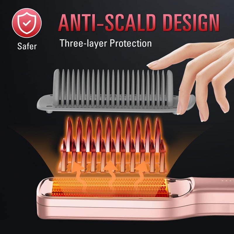 SDLOGAL Hair Straightener Brush, Hair Straightener Comb Straightening Brush for Women, with 5 Temps & Fast Heating, Easy and Fast Salon-Style, Plus Dual Voltage Travel Friendly-(Rose Gold) - Image 3